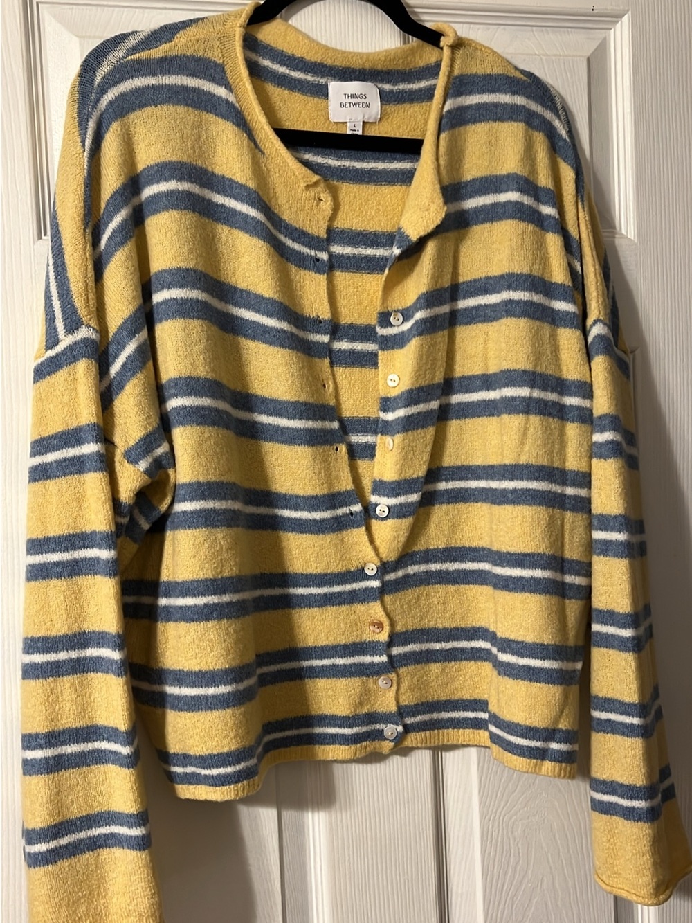 Things Between Yellow & Blue Striped Button-Up Cardigan